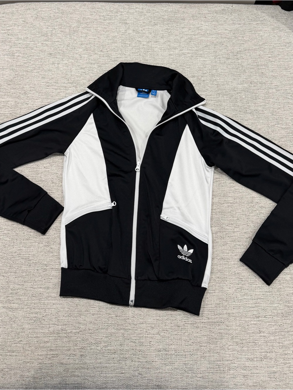 adidas Black and White Kids Track Jacket with Three Stripes SMALL STAIN IN PIC